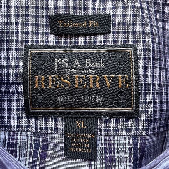 JOS A BANK Shirt Mens XL Tailored Fit Hidden Button Down Collar Purple Plaid - Picture 9 of 10